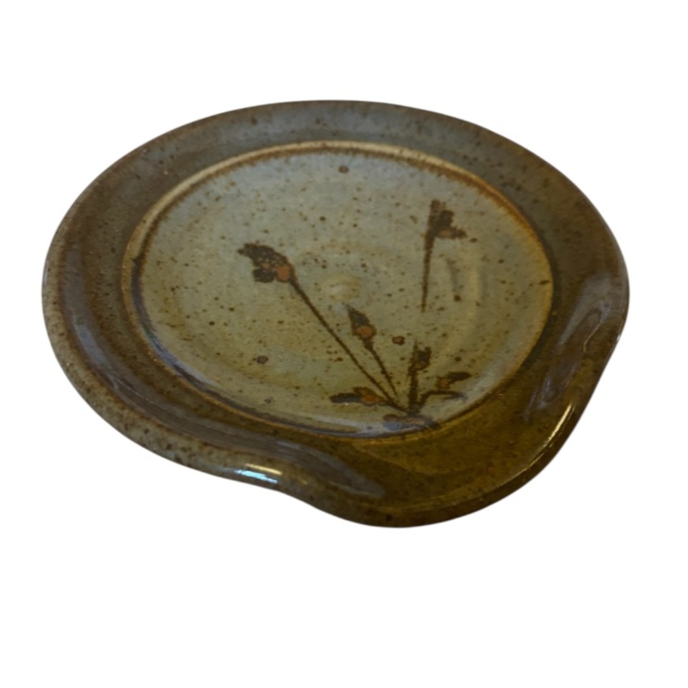 Vintage, Handmade, Artist Stamped Pottery Spoon Rest.